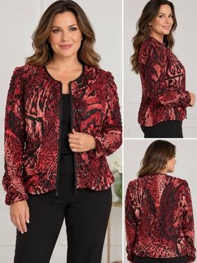Vintage Joseph Ribkoff Red Pink Black Sequin Textured Jacket jacket Size 16
